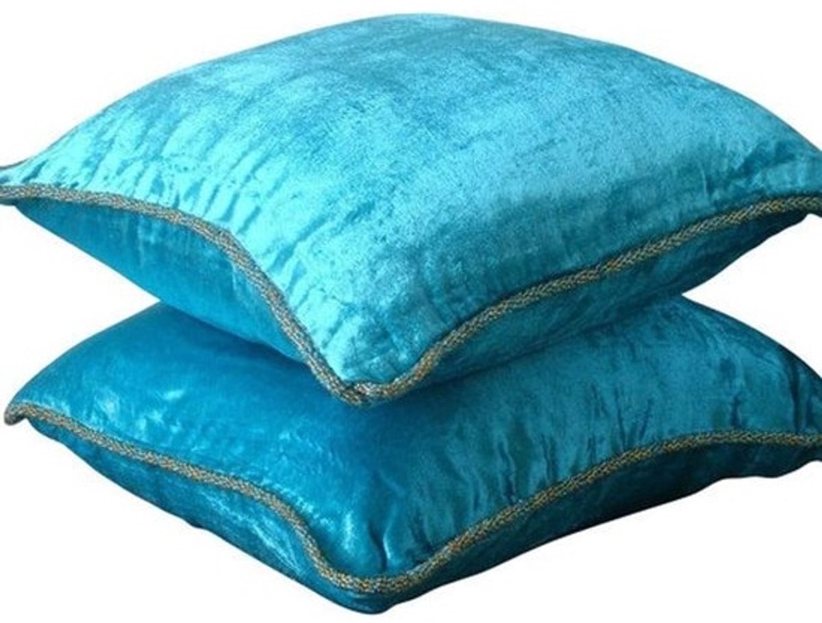 Decoratieve Kussenhoes - Fluwelen Sierkussenhoes - Woonkamer Decoratie - 100% Handgemaakt - 60 x 60 cm - Turquoise Blauw