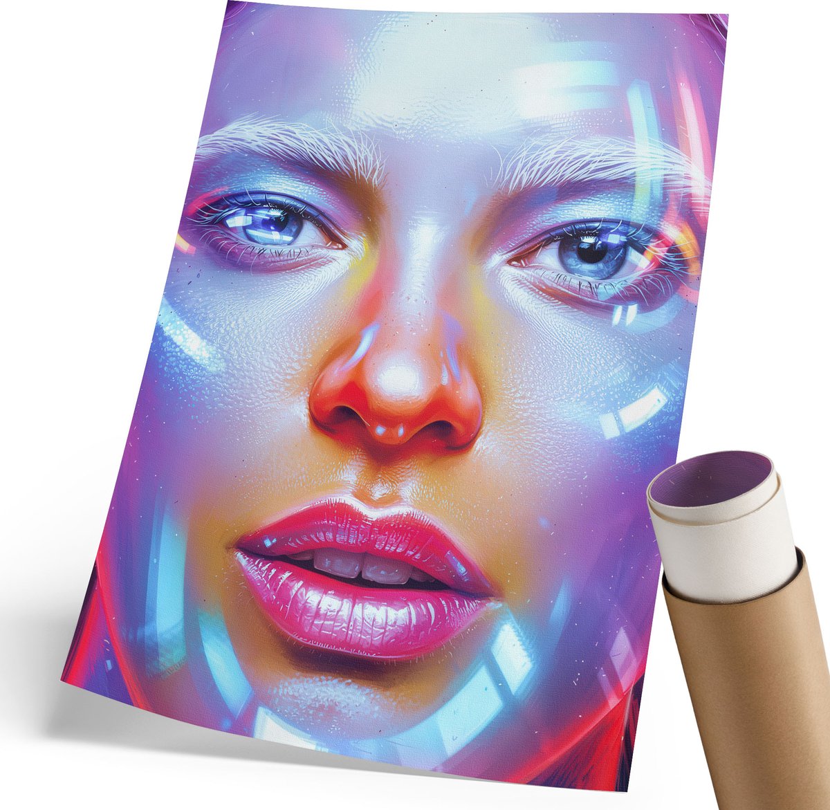 Coloray Polycanvas Wandposter - Futuristisch Portret, Fotografie - 210 x 297 mm - Blauw Motief - Rechthoek - Muurkunst - Woonkamer, Slaapkamer, Kantoor - Modern