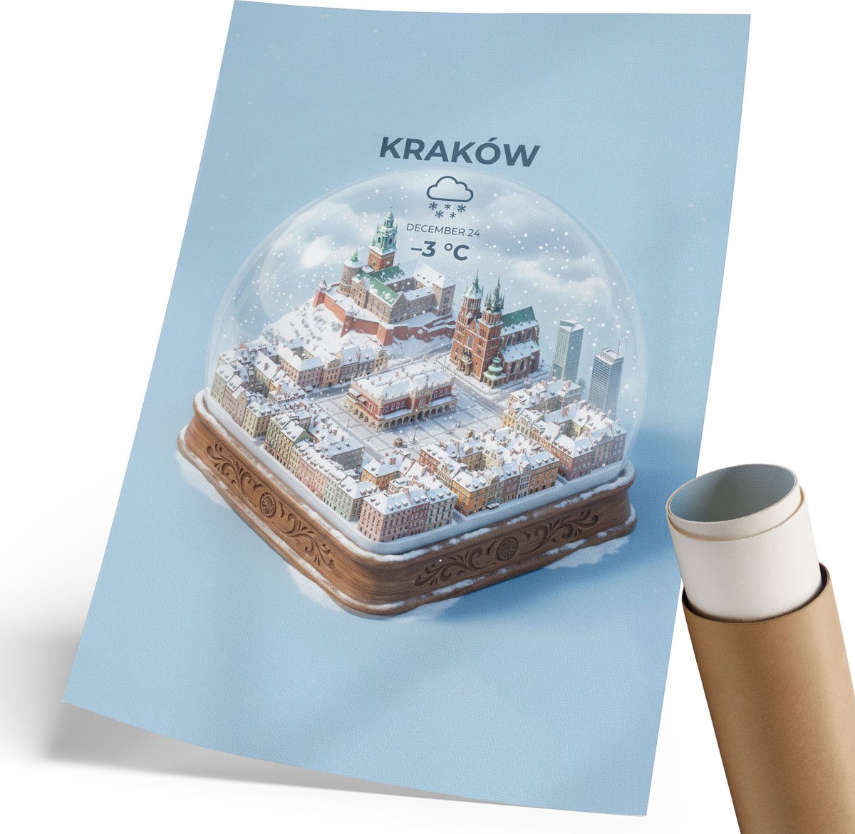Coloray Polycanvas Wandposter - Sneeuwbol Krakau, Illustratie - 210 x 297 mm - Blauw Wanddecoratie - Rechthoek - Interieurdecoratie - Woonkamer, Slaapkamer, Kantoor - Modern
