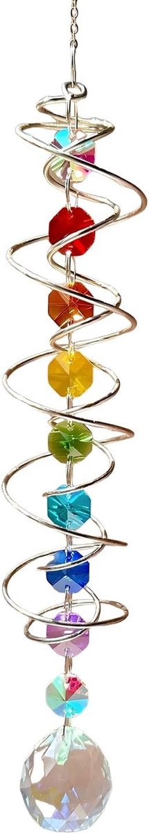 Kleurrijke Wind Spinner met Regenboog Effect, Hangdecoratie voor Tuin en Balkon, Spiralen en Kristallen voor Binnen en Buiten
