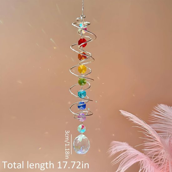 Kleurrijke Wind Spinner met Regenboog Effect, Hangdecoratie voor Tuin en Balkon, Spiralen en Kristallen voor Binnen en Buiten — afbeelding 5