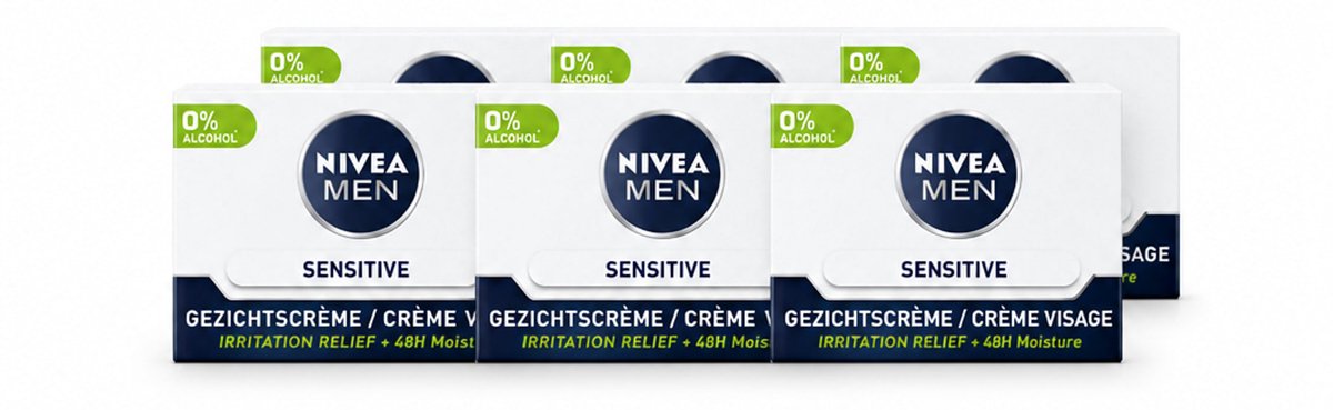 6 x NIVEA MEN - Sensitive - Dagcrème Gezicht - 50 ml - Voordeelverpakking - 6 stuks