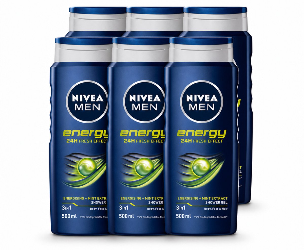 6 x NIVEA MEN - Douchegel - Energy - 500 ml - Voordeelverpakking - 6 stuks