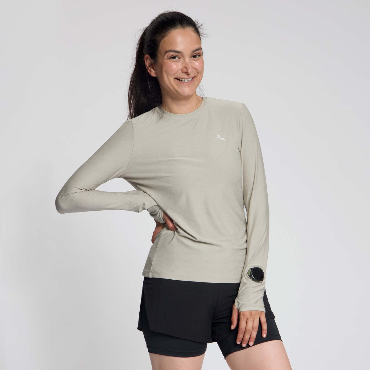 Rogelli Essential Dames Hardloopshirt Lange Mouw - Duimgat - Sand