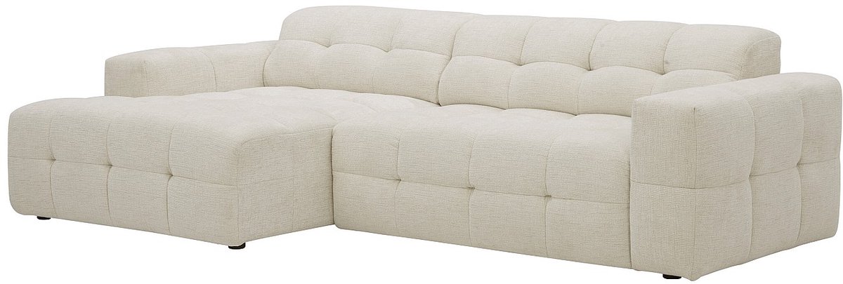 Vente-unique Relaxhoekbank links en elektrische verstelbare zitting in beige chenillestof VIKONO