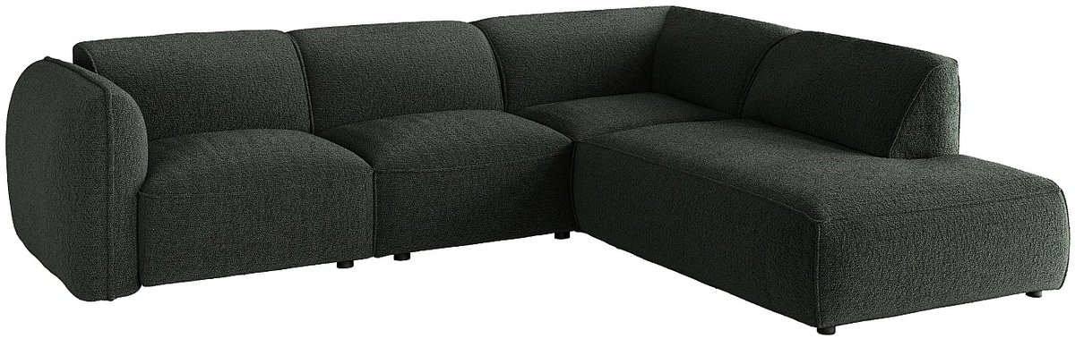 Vente-unique Modulaire zitbank met hoek rechts en verstelbare rugleuning in groen chenillestof van Maison Céphy CAMILIO
