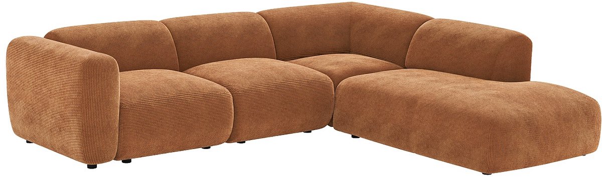 Vente-unique Grote modulaire zitbank met hoek en méridienne rugleuning in Terracotta fijn ribfluweel van Maison Céphy POGNI