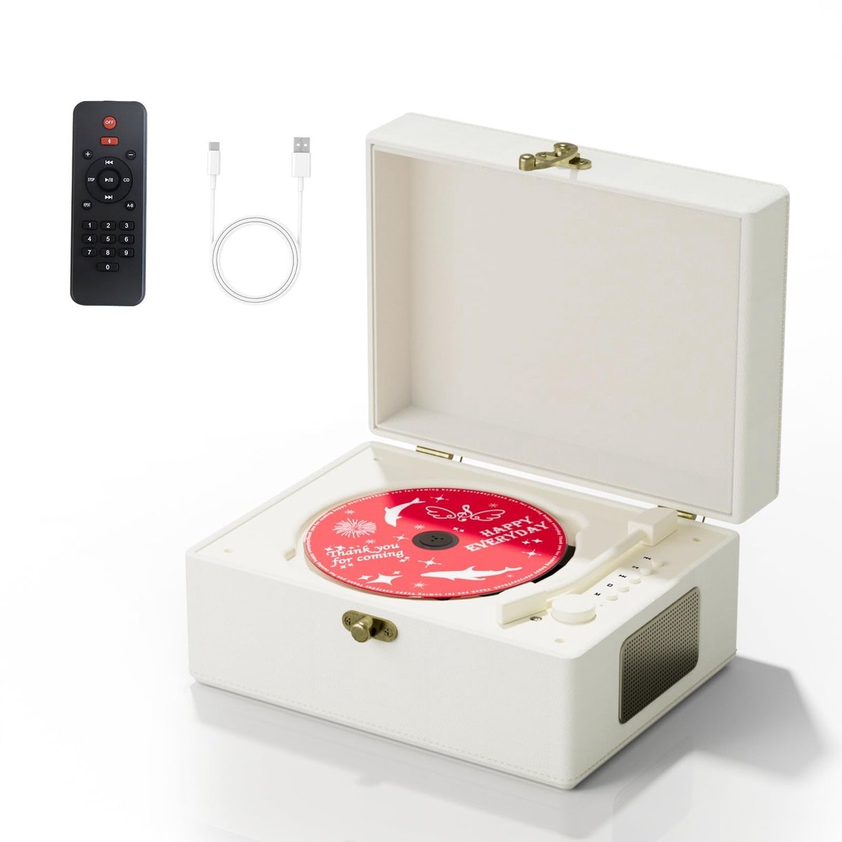 CD Speler Bluetooth met Speakers Draagbare CD speler Oplaadbaar USB AUX Aansluiting Retro Design Wit
