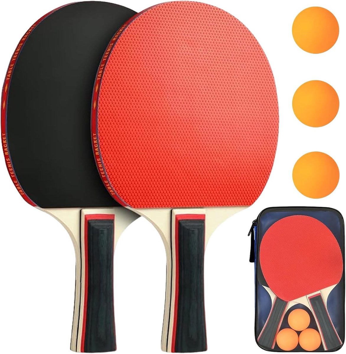 Professionele Ping-Pong Racket Set met 2 Batjes, 3 Ballen en Tas voor Amateurs en Beginners, Ideaal voor Tafeltennis Enthousiastelingen