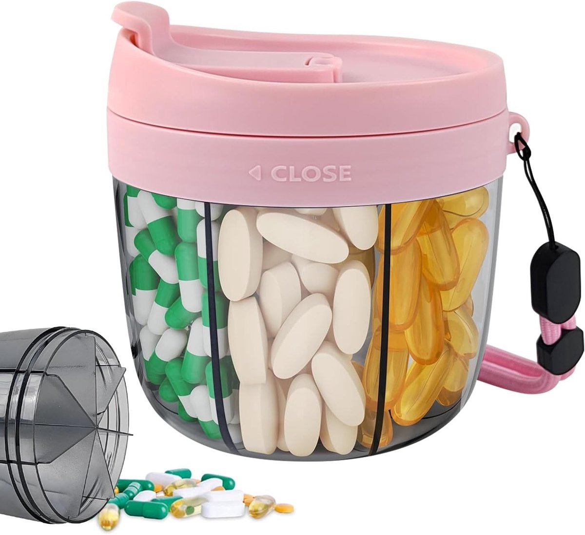 Ronde Medicijnbox voor 7 Dagen met 7 Grote Compartimenten en Brede Opening, Ideaal voor Vitaminen, Visolie en Geneesmiddelen (Roze)