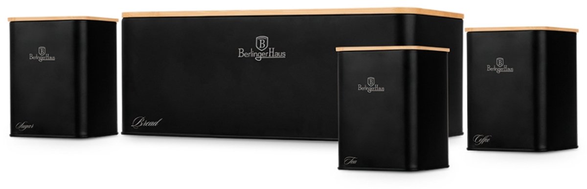 Broodtrommel en set van 4 voedselbewaarbakjes uit de Matte Black Collection