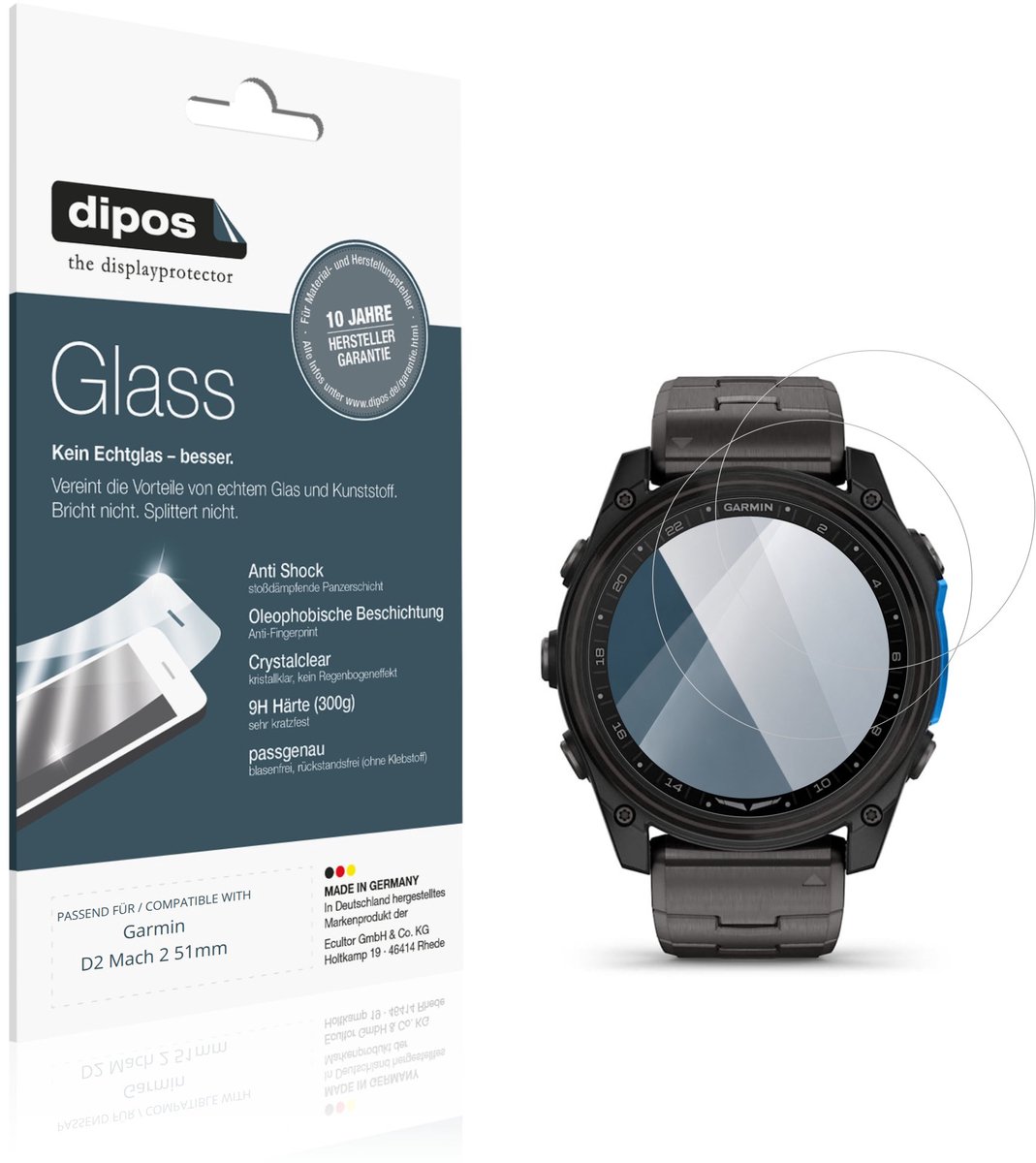 dipos – 2x Pantserfolie geschikt voor Garmin D2 Mach 2 51mm | 9H Screenprotector