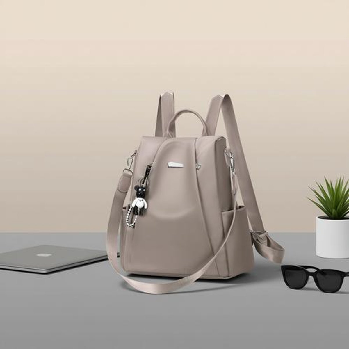 3-in-1 Anti-diefstal Rugzak Dames - Klein - Grijs - Spatwaterdicht Nylon - Voor Pendelen, School, Werk en Reizen