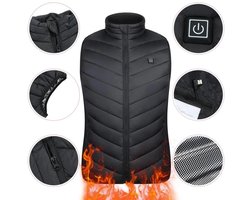 Verwarmd vest – Elektrisch verwarmd vest – Instelbare temperatuur – Verwarmde jas – Thermostatisch verwarmd vest – Verwarmd wintervest – Unisex – Veilig en slim – 3XL – Geschikt voor kamperen, motorrijden, vissen en skiën - Zwart