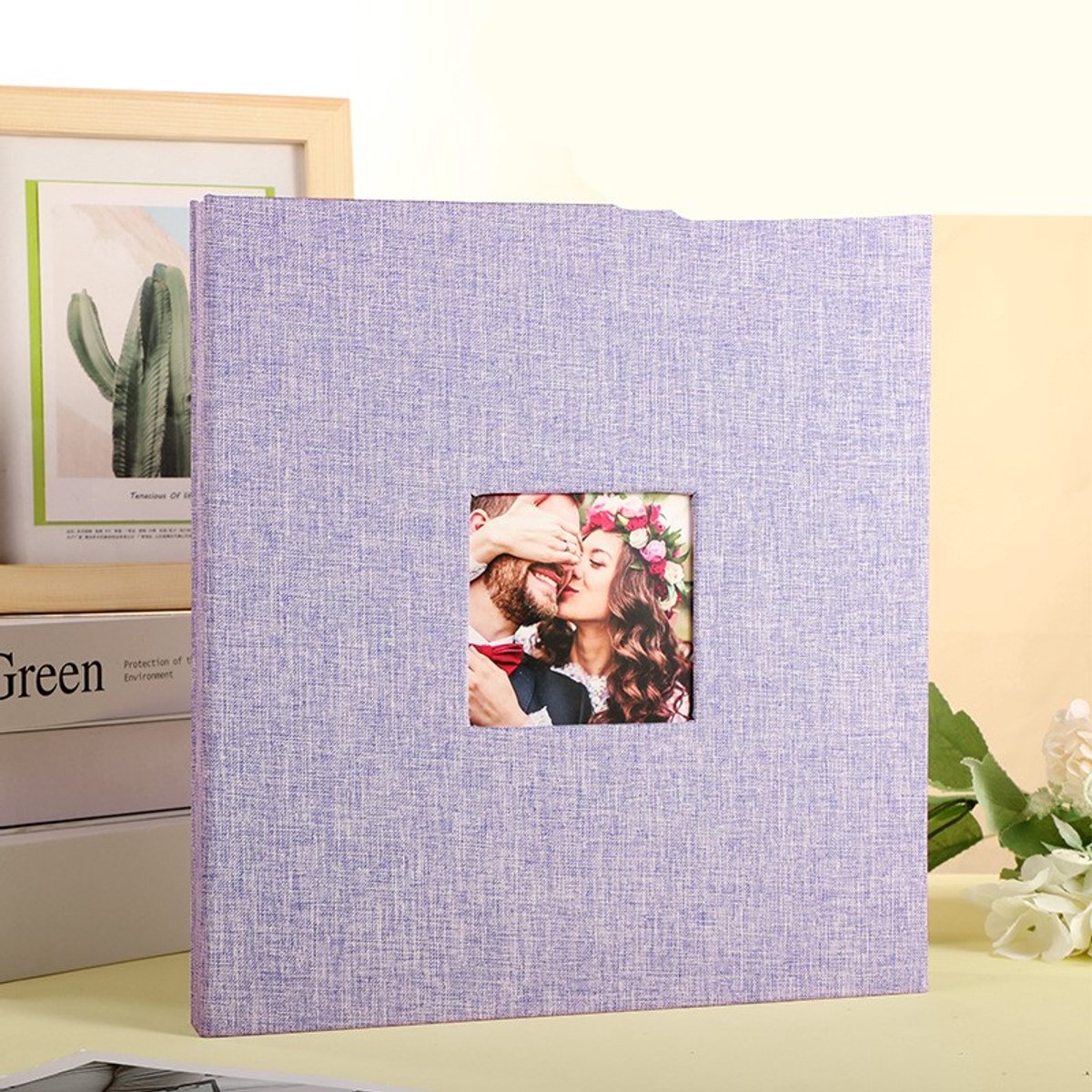 Lichtpaars zelfklevend fotoalbum — Linnen kaft — Hoogwaardig herinneringsalbum — Zelfklevend/met beschermfolie (doe-het-zelf) — Perfect voor het bewaren van dierbare herinneringen aan familie, bruiloften, reizen en baby's — (260 x 280 mm)