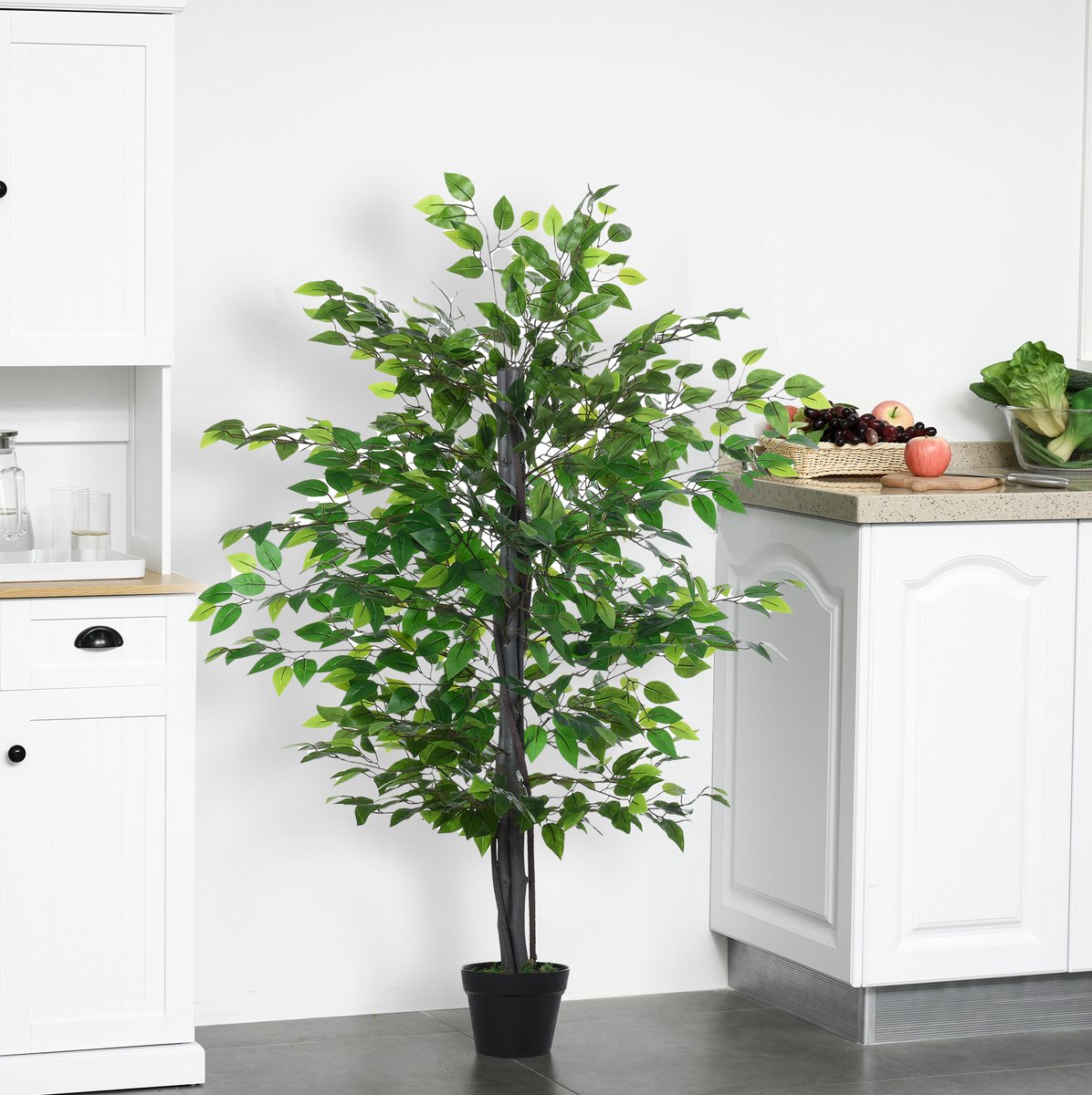 REDOM - Kunstplant - Banyan boom - Realistische decoratie - Met pot - Voor binnen & buiten - Kunststof - Groen - Ø 20 x 145 cm