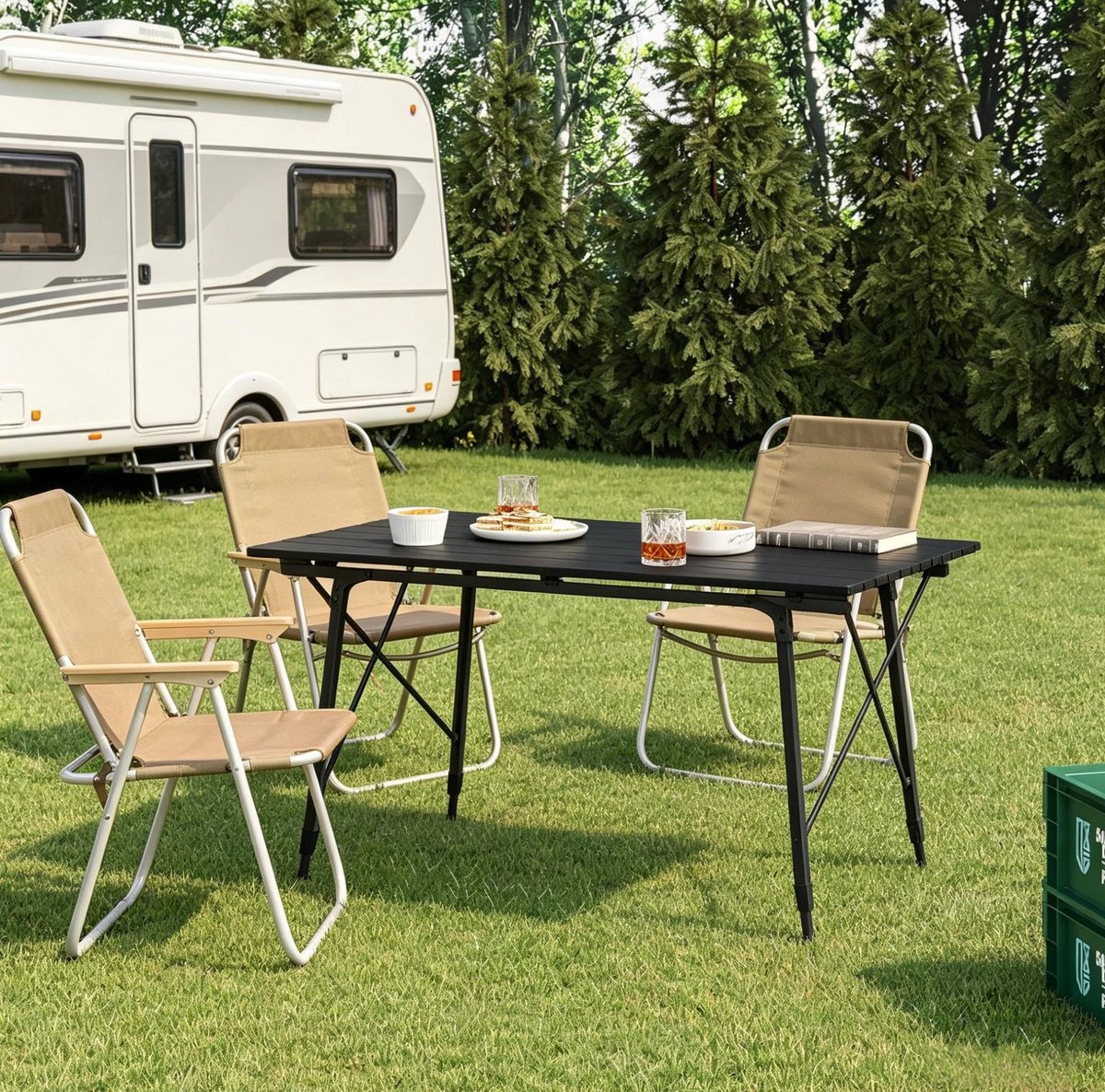 Wishdor Tuintafel - Verstelbare hoogte - Opvouwbaar ontwerp - Aluminium - Zwart - Voor camping tuin balkon terras en buitengebruik - 120 x 68,5 x 78,5 cm