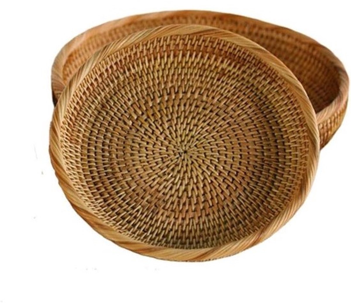 Decoratief Dienblad - Geweven Mand - Fruit Presenteren - Handgeweven Rotan - 3 Maten - Natuurlijk Bruin