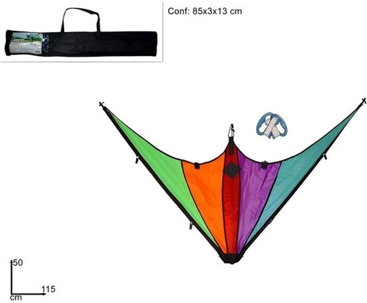 Stuntvlieger met lijnen - Grote regenboogvlieger - Buiten spelen - Makkelijk te lanceren - 115 x 50 cm - Meerkleurig