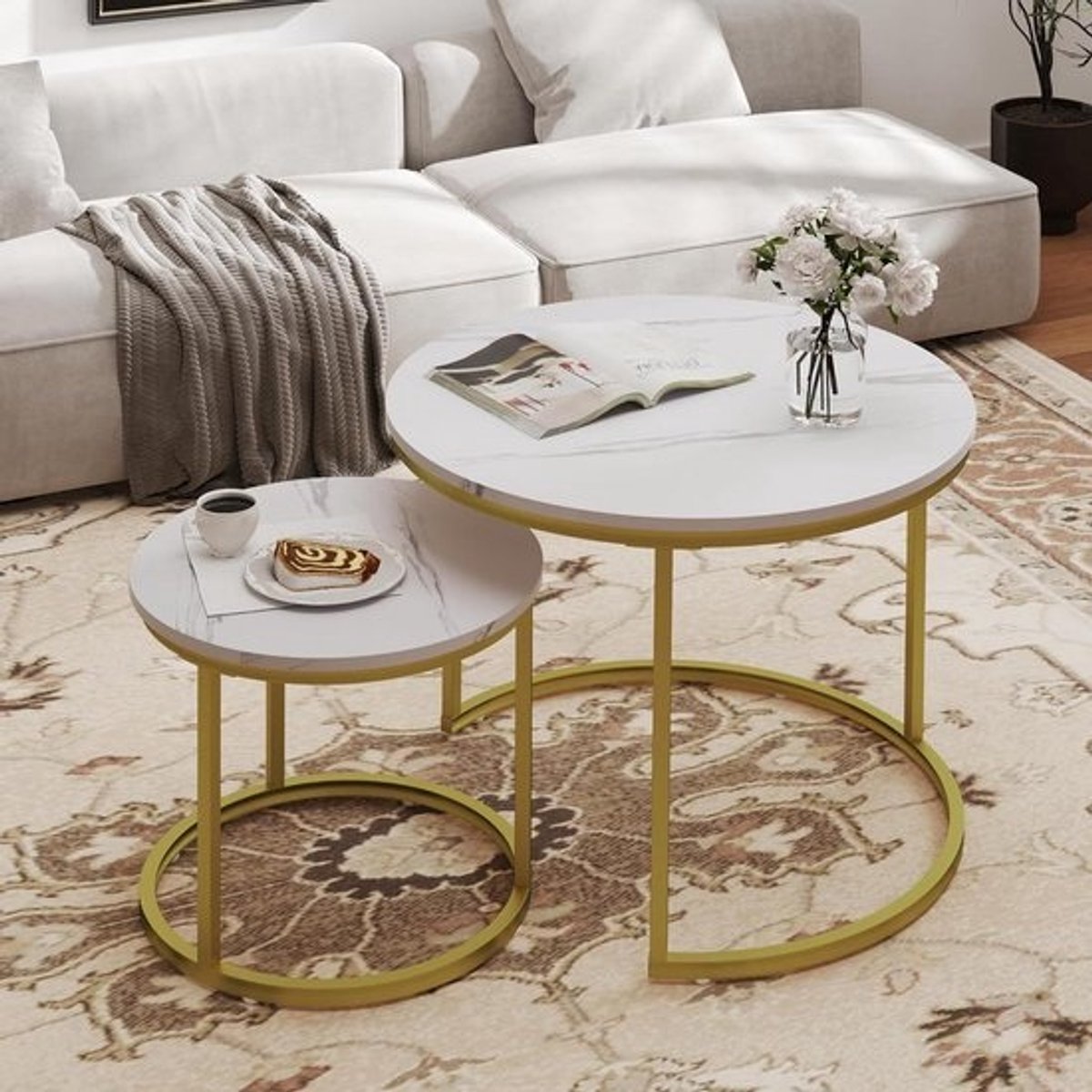 Nesttafels Set van 2 - Stapel tafels - Woonkamer inrichten - Ruimtebesparend ontwerp - Φ 23.6" en Φ 15.7"