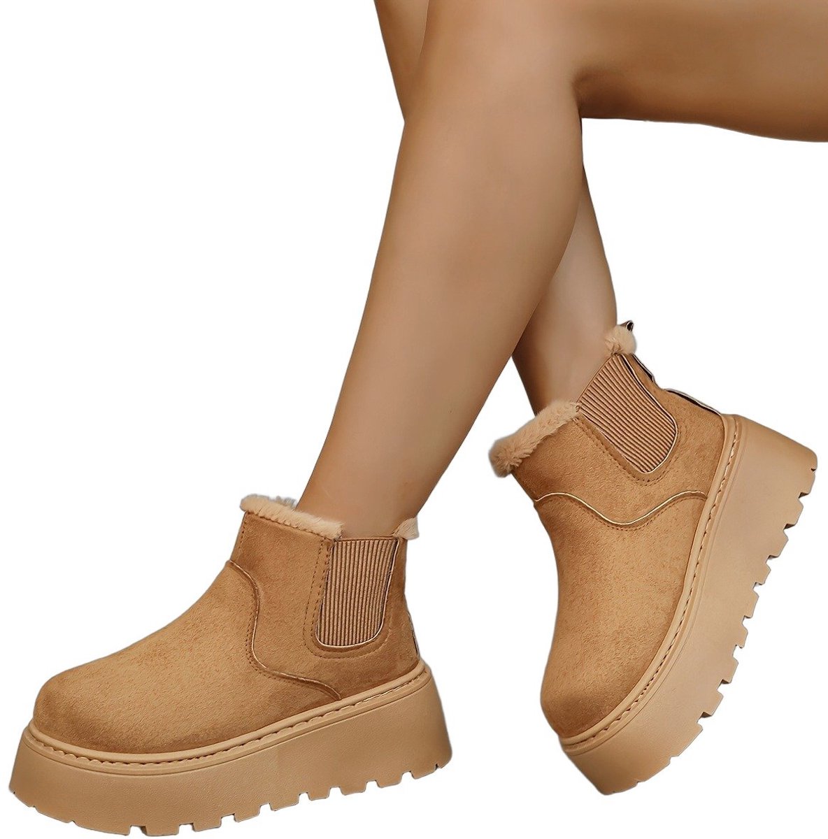 Currero Snowboots Dames Sneeuwlaarzen Dames Winterlaarzen Gevoerde Winterschoenen Waterdicht Antislip Zool Warm Gevoerd Wandellaarzen Winter Kameel Geel