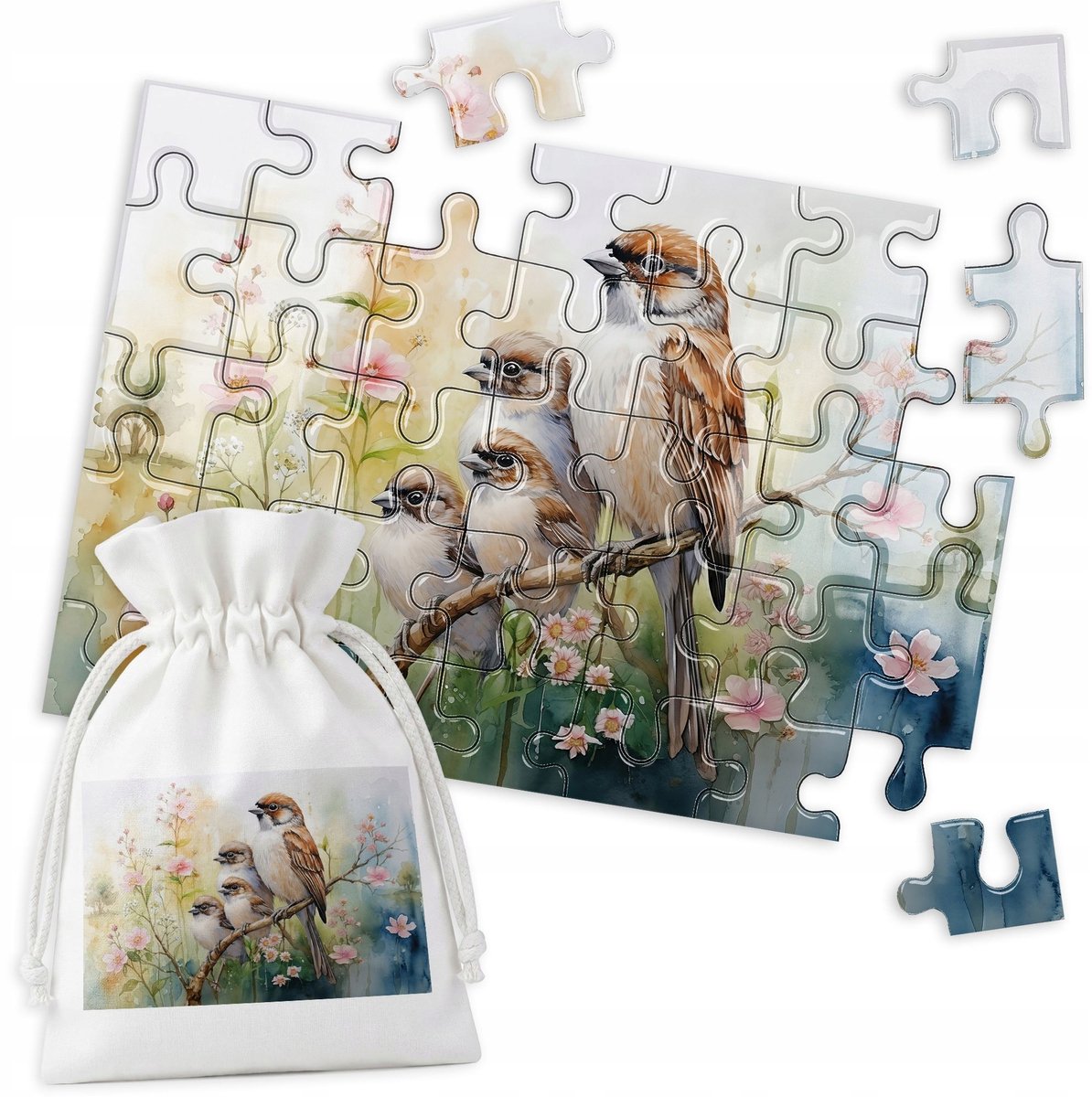 Houten Puzzel Vogels Aquarel 35 Stukjes