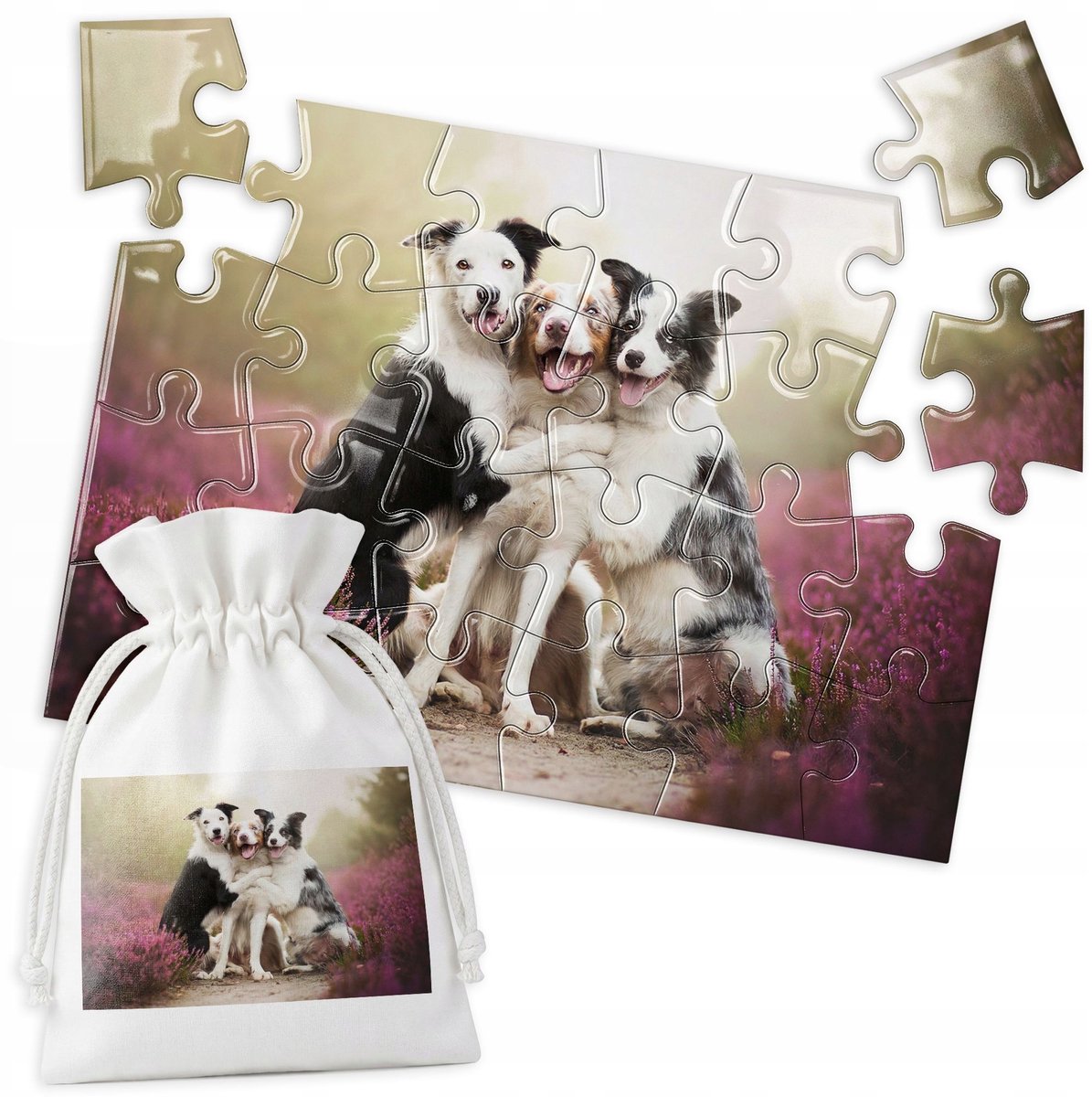 Traditionele Puzzel 24 Stukjes - Zittende Honden met Bloemen