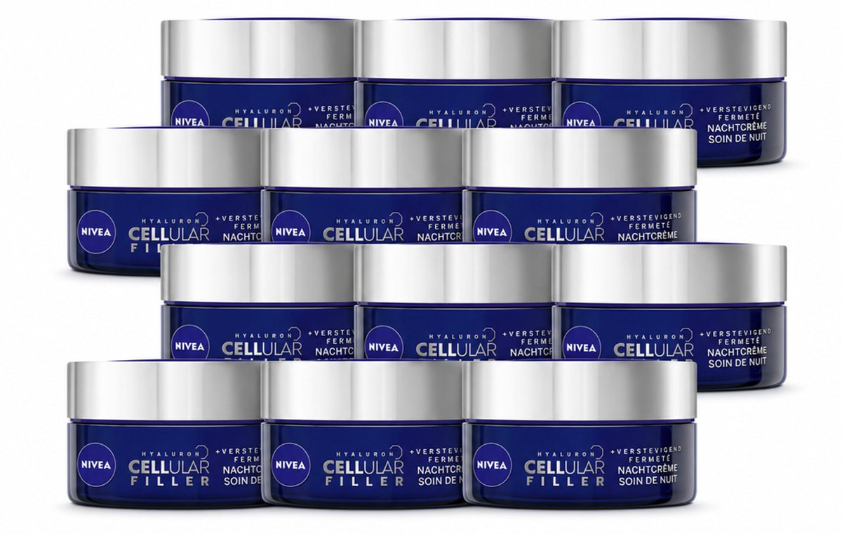 12 x NIVEA - Nachtcrème - CELLular Expert Filler Anti-Veroudering - Voor alle huidtypes - Met Hyaluronzuur & Foliumzuur - Anti-Rimpel & Hydraterend - 50 ml - Voordeelverpakking - 12 stuks