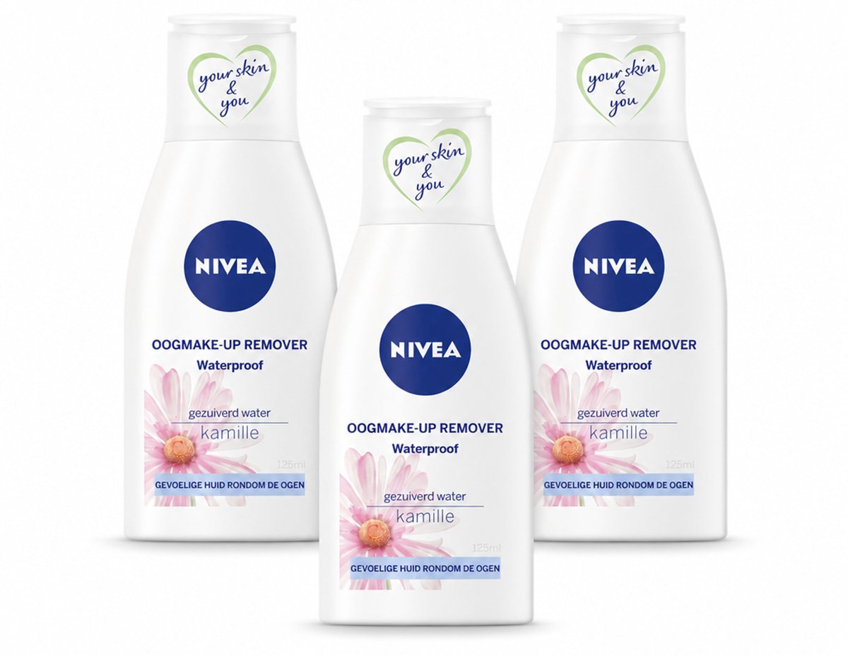3 x NIVEA - Oogmake-up Verwijderaar - Waterbestendige Make-up Verwijderaar - Voor de gevoelige huid - Met Kamille & Provitamine B5 - 125 ml - Bulkverpakking - 3 stuks