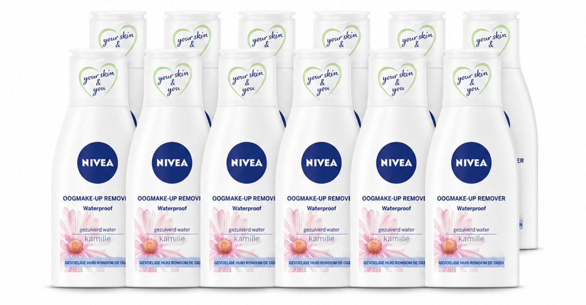 12 x NIVEA - Oogmake-up Verwijderaar - Waterbestendige Make-up Verwijderaar - Voor de gevoelige huid - Met Kamille & Provitamine B5 - 125 ml - Voordeelverpakking - 12 stuks