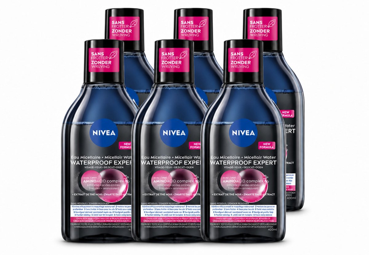 6 x NIVEA – Micellair Reinigingswater – Waterproof Expert – 400 ml - Voordeelverpakking - 6 stuks