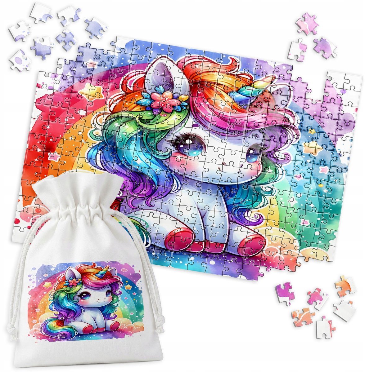252-delige Puzzel: Schattige Eenhoorn met Regenboog Haar