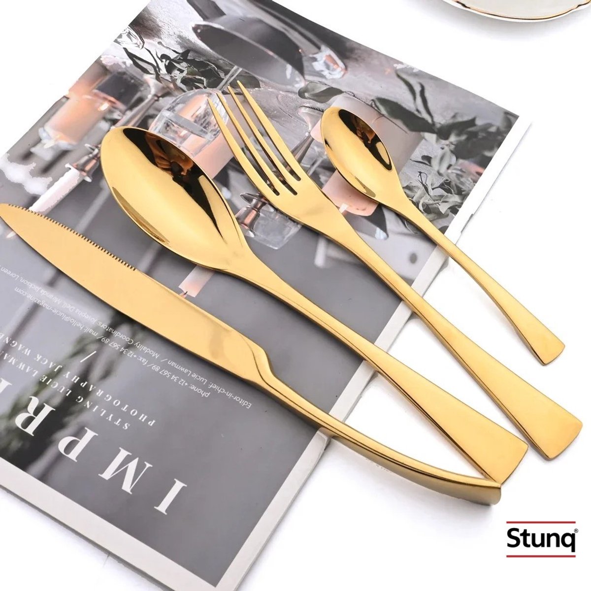 Stunq® 24-delige Bestekset Goud - RVS Spiegelafwerking met Geschenkdoos