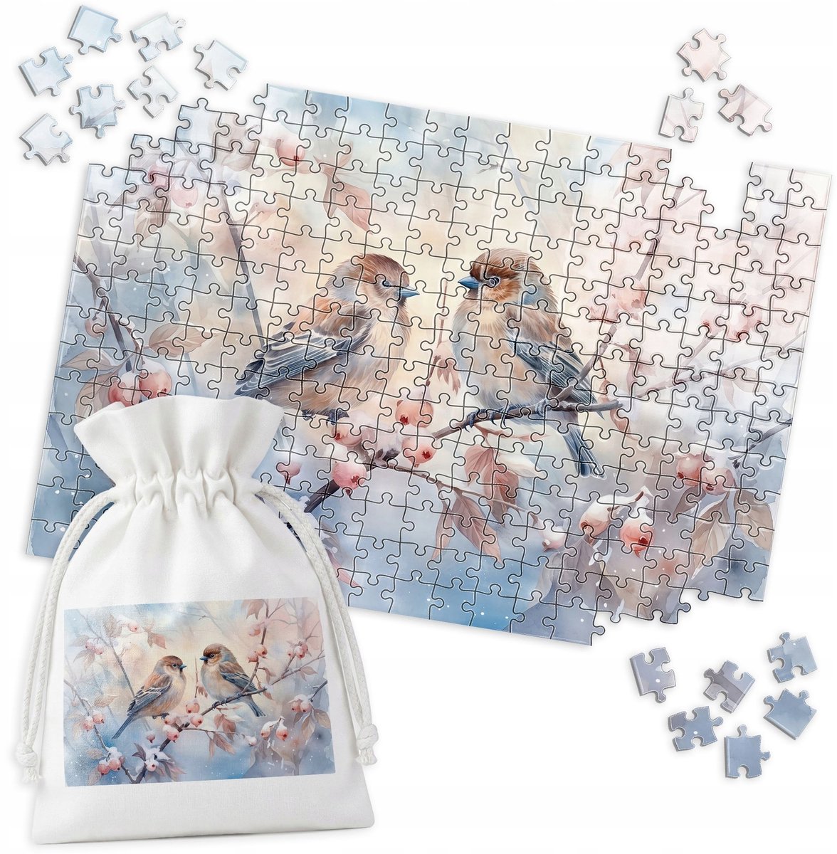 Traditionele Puzzel: Twee Vogels, Takken & Bloemen - 252 Stukjes