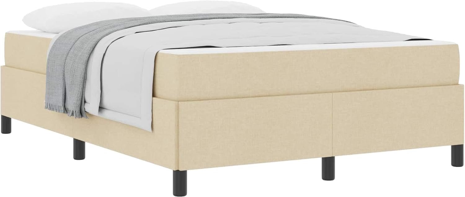 Boxspringbed met matras, crème, 140 x 190 cm, stof, boxspringbed met matras 140x190, middelsterke pocketveren, schuimvulling, stabiele lattenbodem