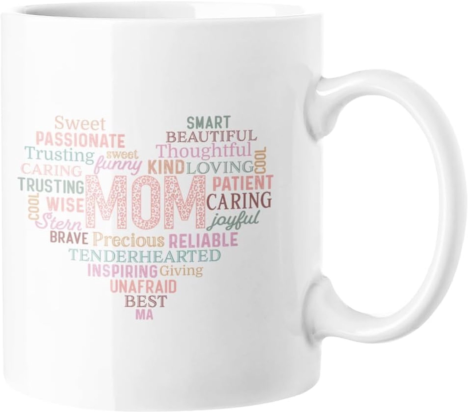 Woordenwolk Hart Mok - Lief, Moedig, Geduldig Cadeau voor Moederdag - 330ml Keramische Koffiekop