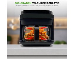 airfryer met stoomfunctie - Heteluchtfriteuse - Zwarte kleur - Digitale Air Fryer - 5,5L - 1200W - Meer Kookfuncties - Kijkvenster - 360° Heteluchttechnologie - Touchscreen - Vaatwasmachinebestendige Onderdelen