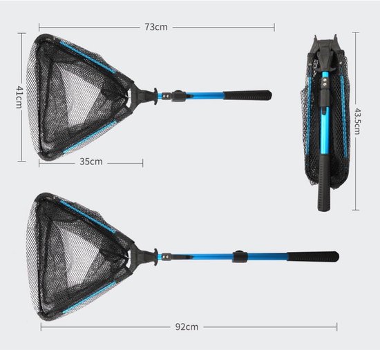QIN® Schepnet Vissen - Visnet - Telescoop Schepnet - Telescopische Handgreep - Opvouwbaar - 43x14x10cm - Zwart — afbeelding 2