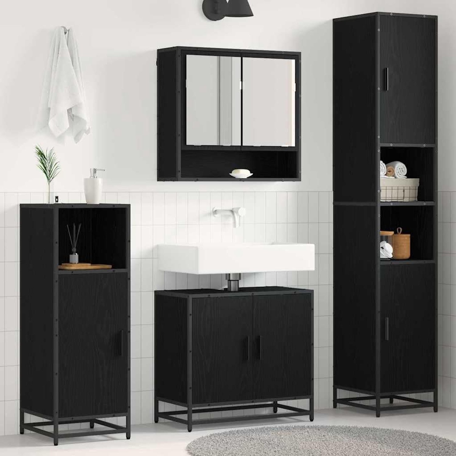 Badkamermeubelset 4 STK. Zwart eiken look houtmateriaal