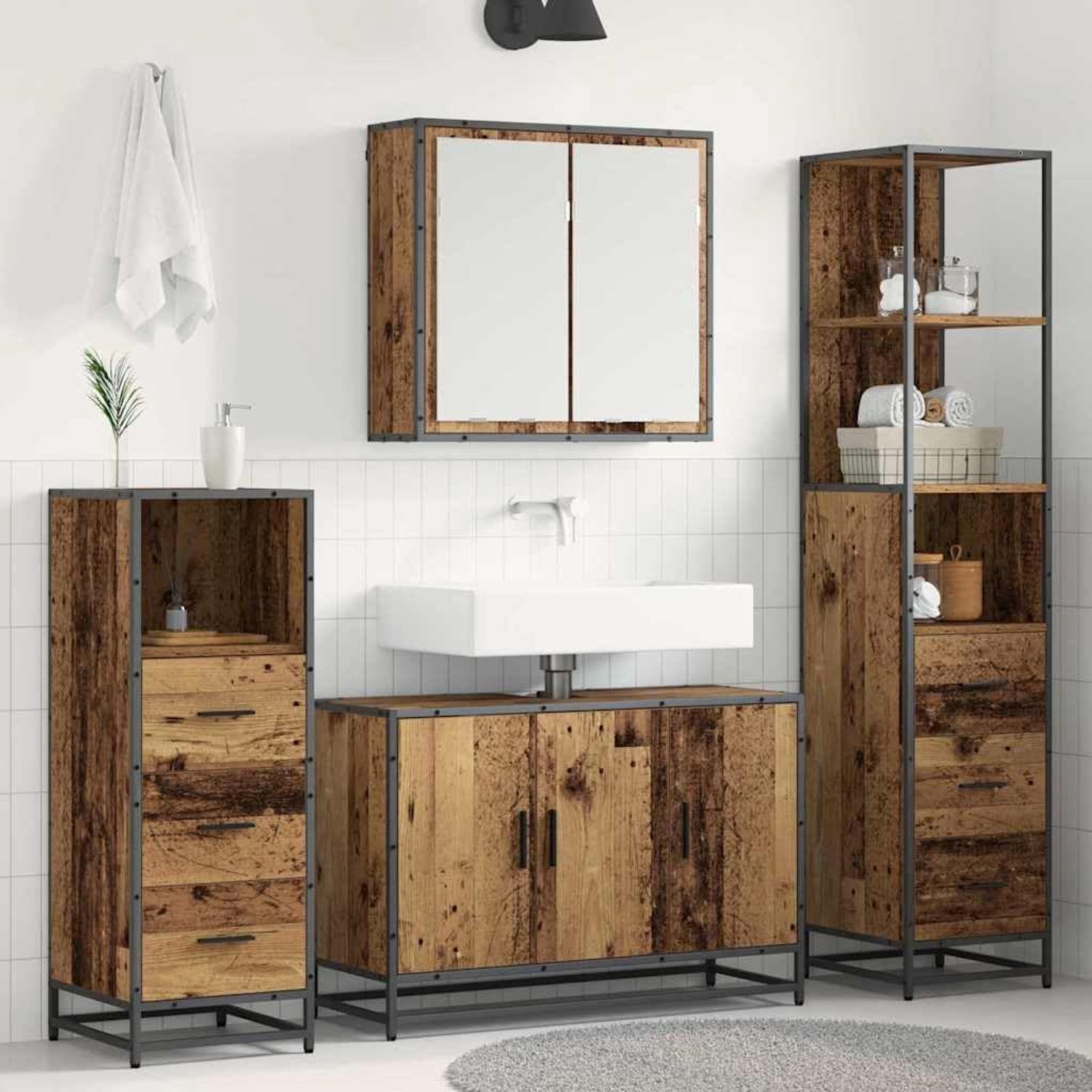 Badkamermeubelset 4 STK. Oud hout 90 x 33 x 60 cm