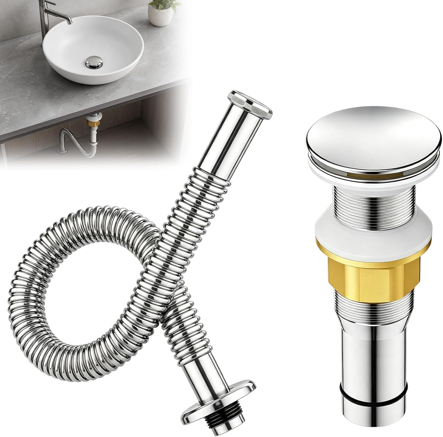 Basin afvoer fitting set - 304 roestvrij staal - lekvrij - duurzaam gebruik - Vemera
