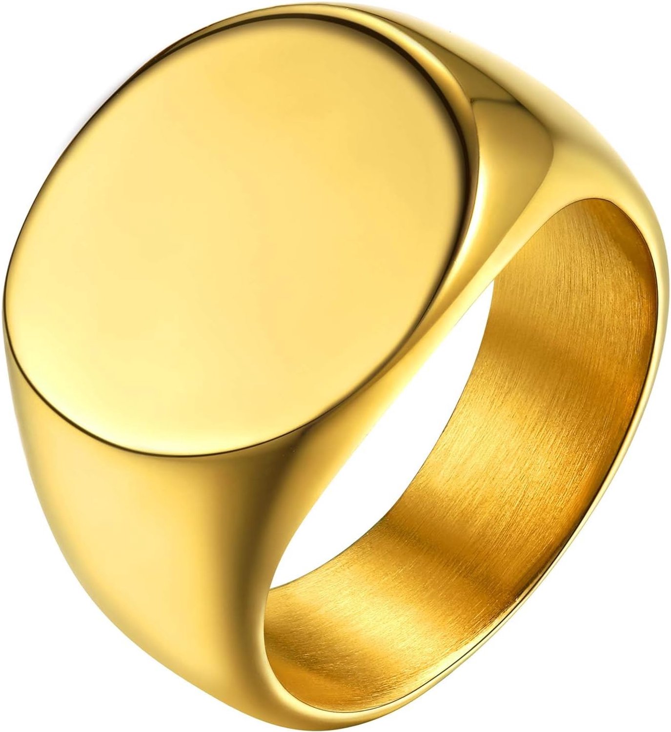 Stalen ring voor heren en jongens, zegelring, hiphop, signet ringen, vierkant, agaat, biker heren (Goud, 70)