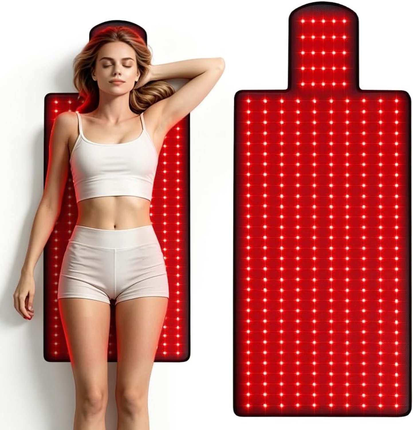 Multifunctionele Roodlichttherapie Mat met 325 LEDs, 660 nm en 850 nm Infrarood, 9 Instelbare Timer en 5 Intensiteiten, 92 x 40 cm voor Pijnverlichting en Ontspanning