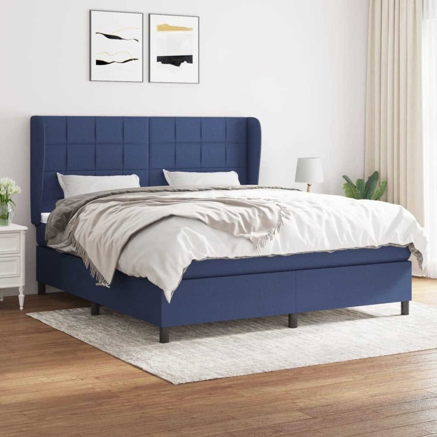 Stof Verstelbaar hoofdbord Boxspringbed Blauw 160x200 cm