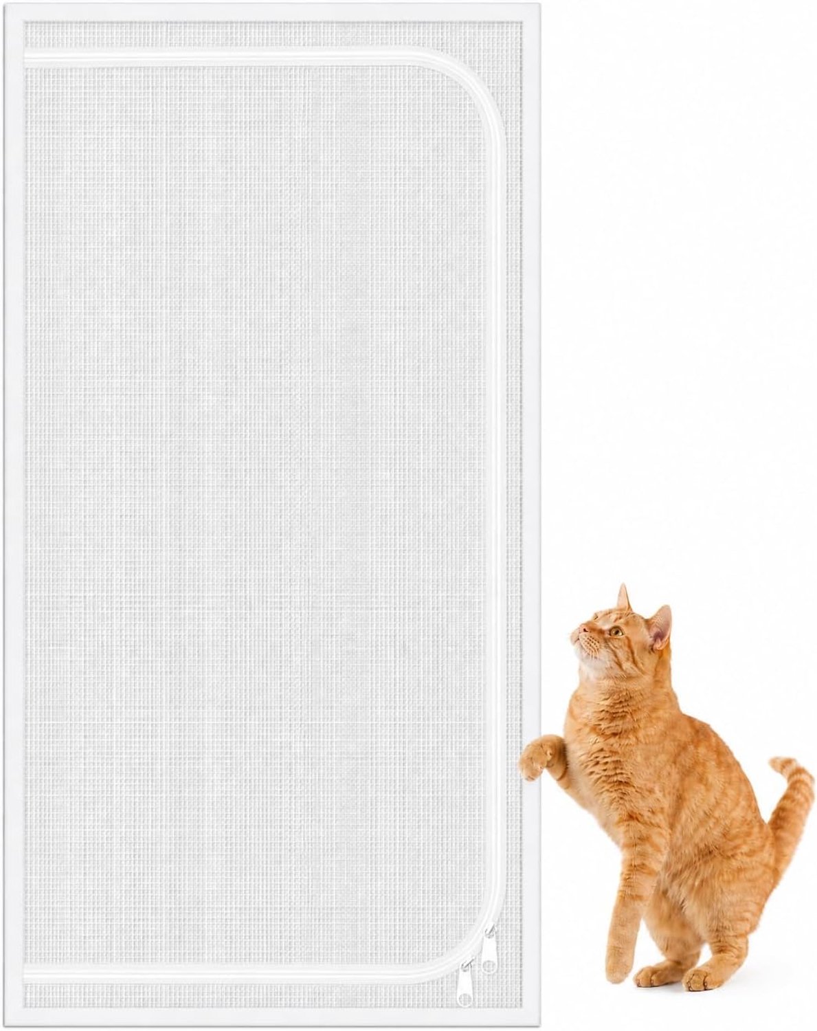 Vliegenhordeur voor katten, muggennet voor dieren met ritssluiting en magneet, bestand tegen huisdieren, versterkte muggennet voor katten (100 x 200 cm)