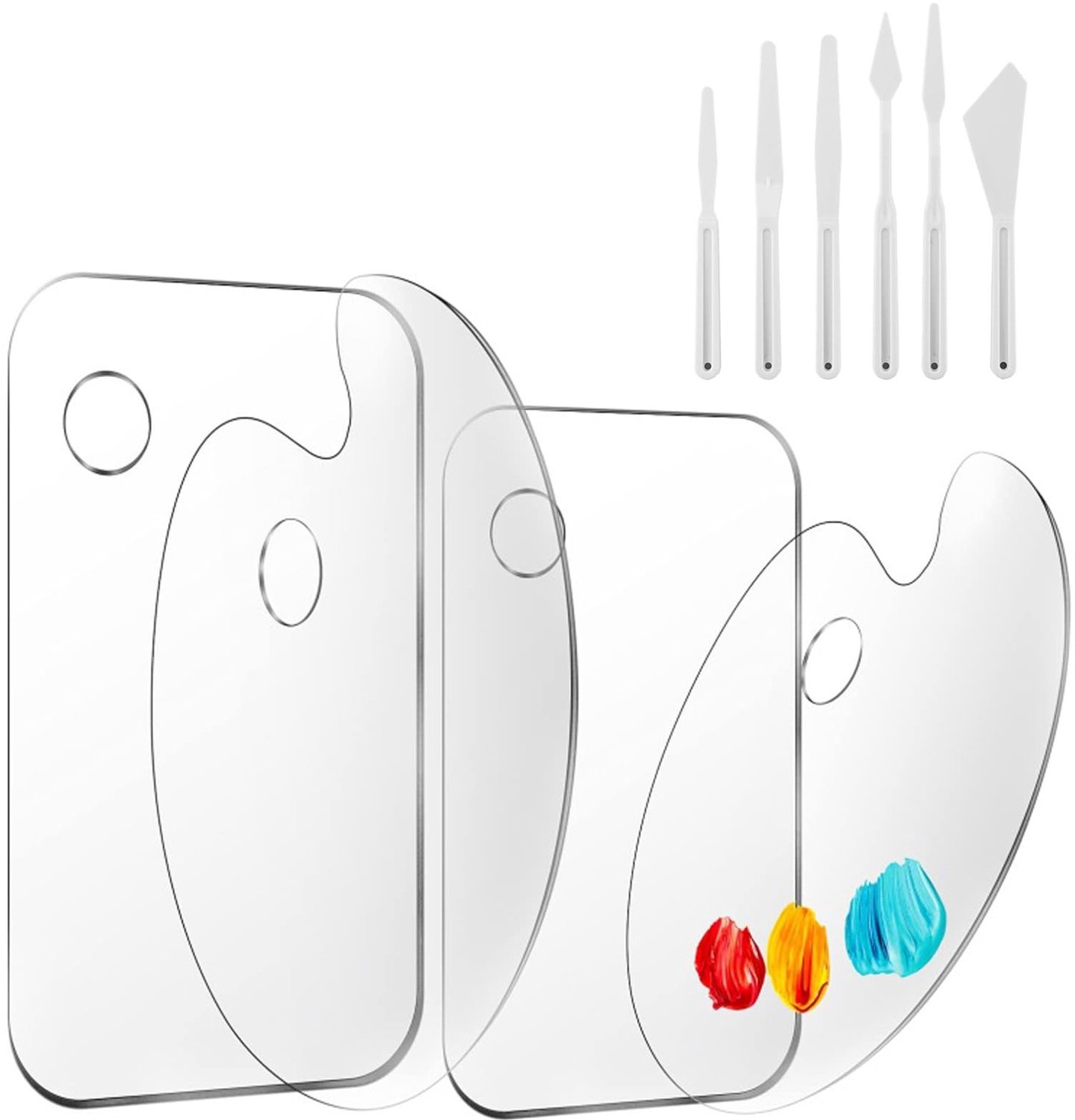 Set van 4 Acryl Verfmengschalen met 6 Plastic Verfknives