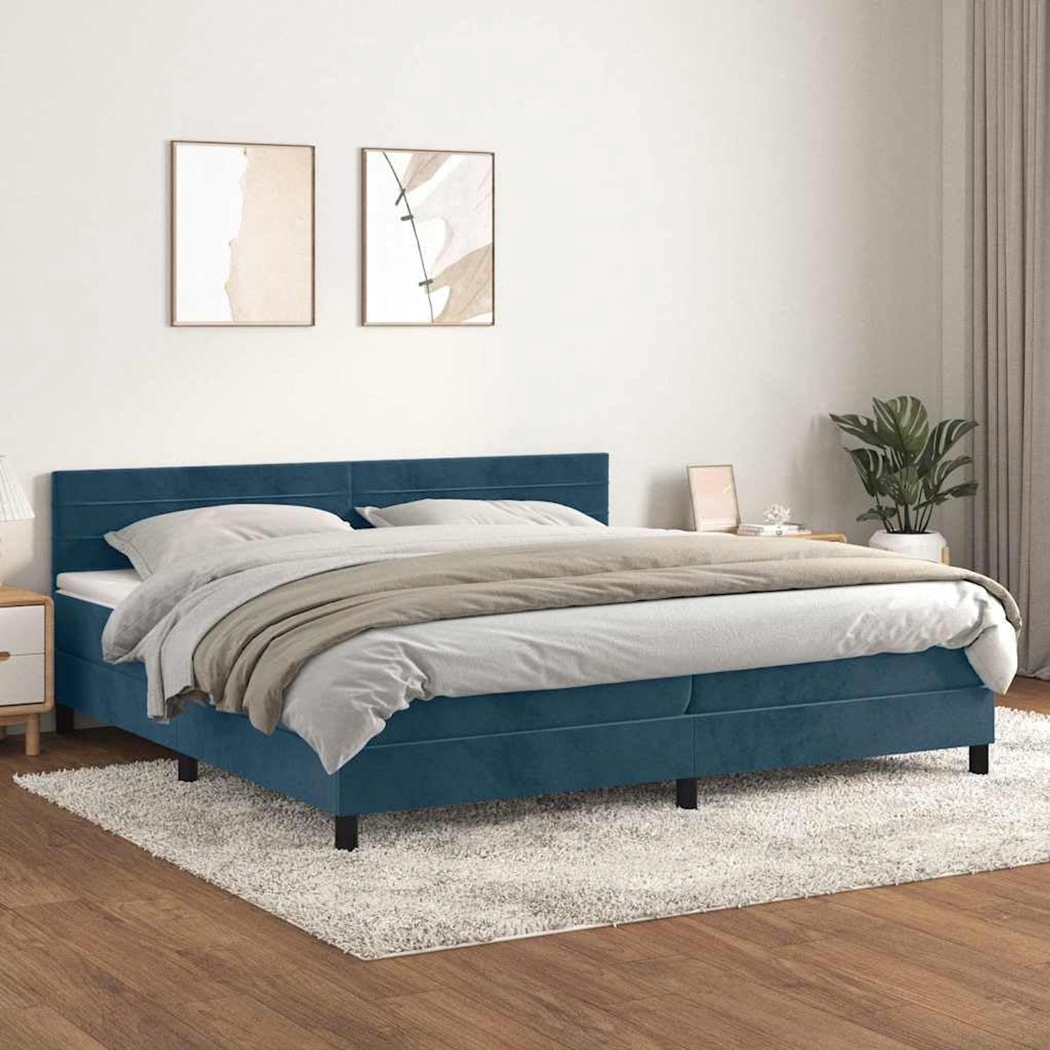 Fluweel Verstelbaar hoofdbord Boxspring 200x200 cm donkerblauw