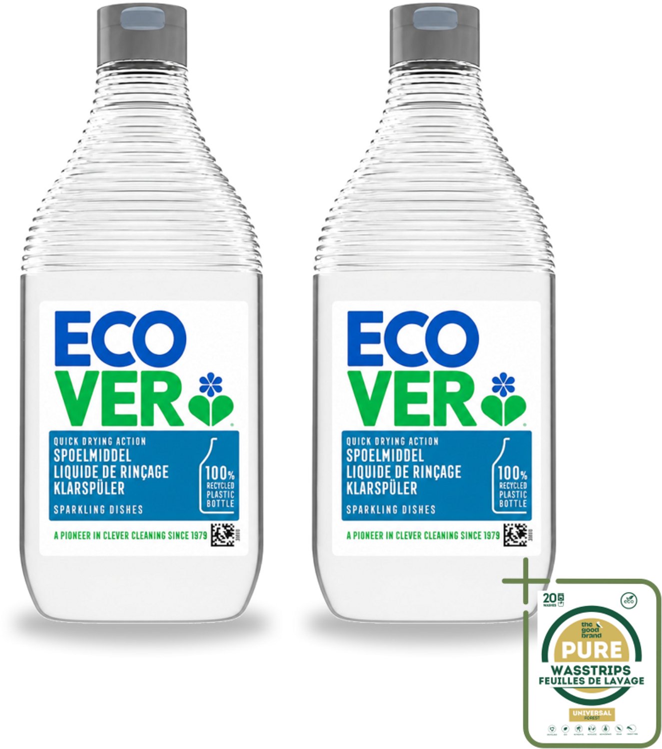 2 x Ecover - Spoelmiddel - 450 ml - Wasstrips - Ecover Spoelmiddel - Vaatwasmiddel - Glanzende Vaat - Streeploze Vaat - Kalkaanslag Voorkomen