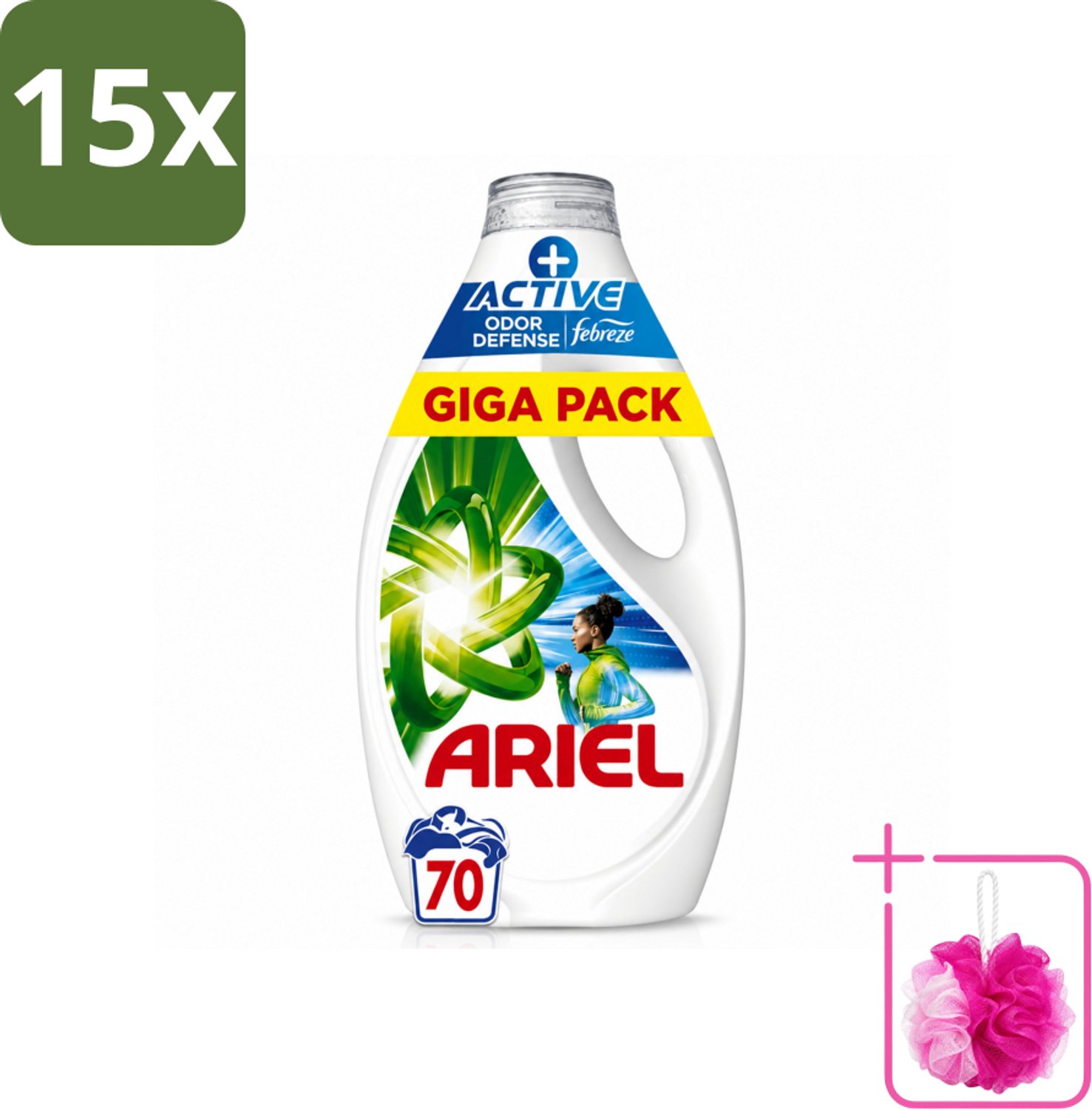 15 x Ariel - Vloeibaar Wasmiddel - +Actieve Odor Defense - 70 Wasbeurten - 3,15 liter - Bulkverpakking - Vloeibaar wasmiddel - Douchemop - Geurbestrijding