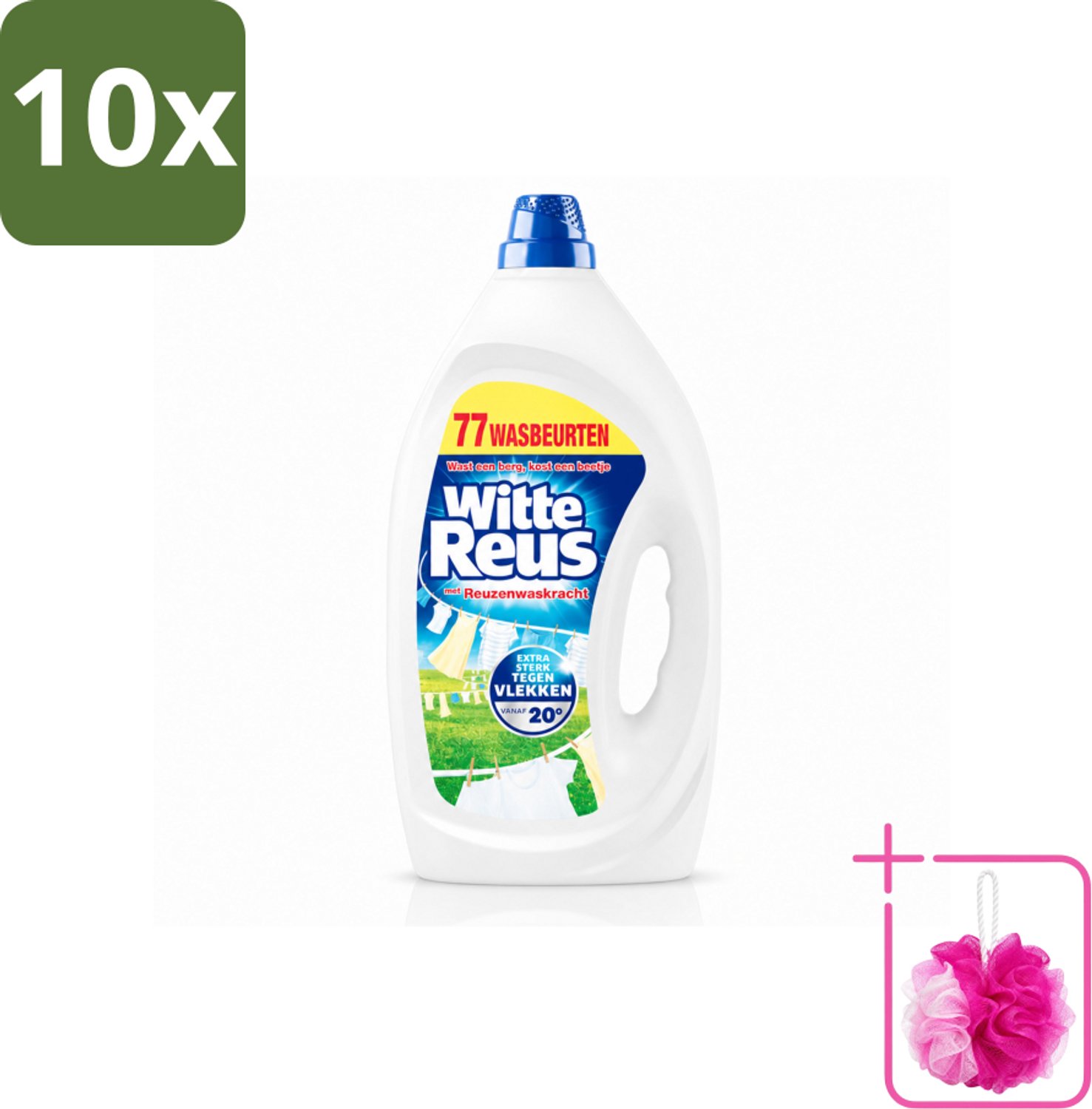 10 x Witte Reus - Vloeibaar Wasmiddel - Witte Was - 77 Wasbeurten - Bulkverpakking - Witte was - Douchemop - Wasmiddel